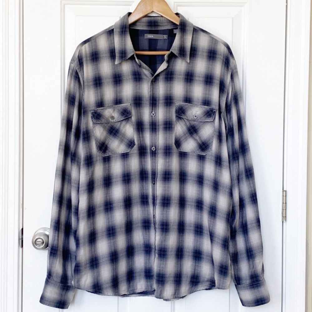 Vince Mens Plaid Casual Button Down Shirt XL